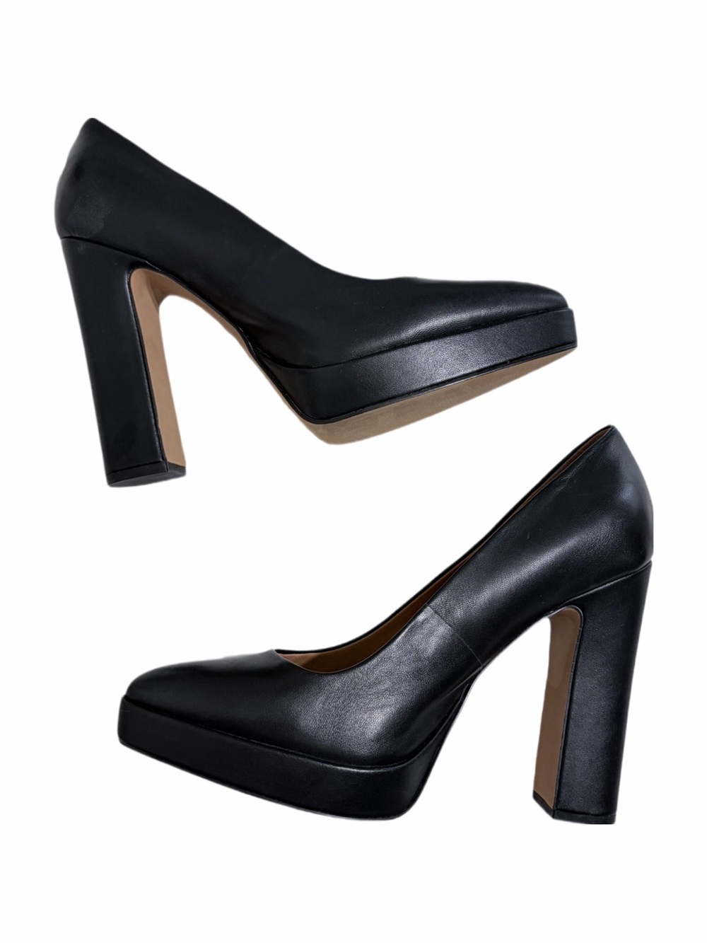 Jessica Simpson Glynis Platform Pumps Black Leather Chunky Heel Size 10 - Picture 3 of 11